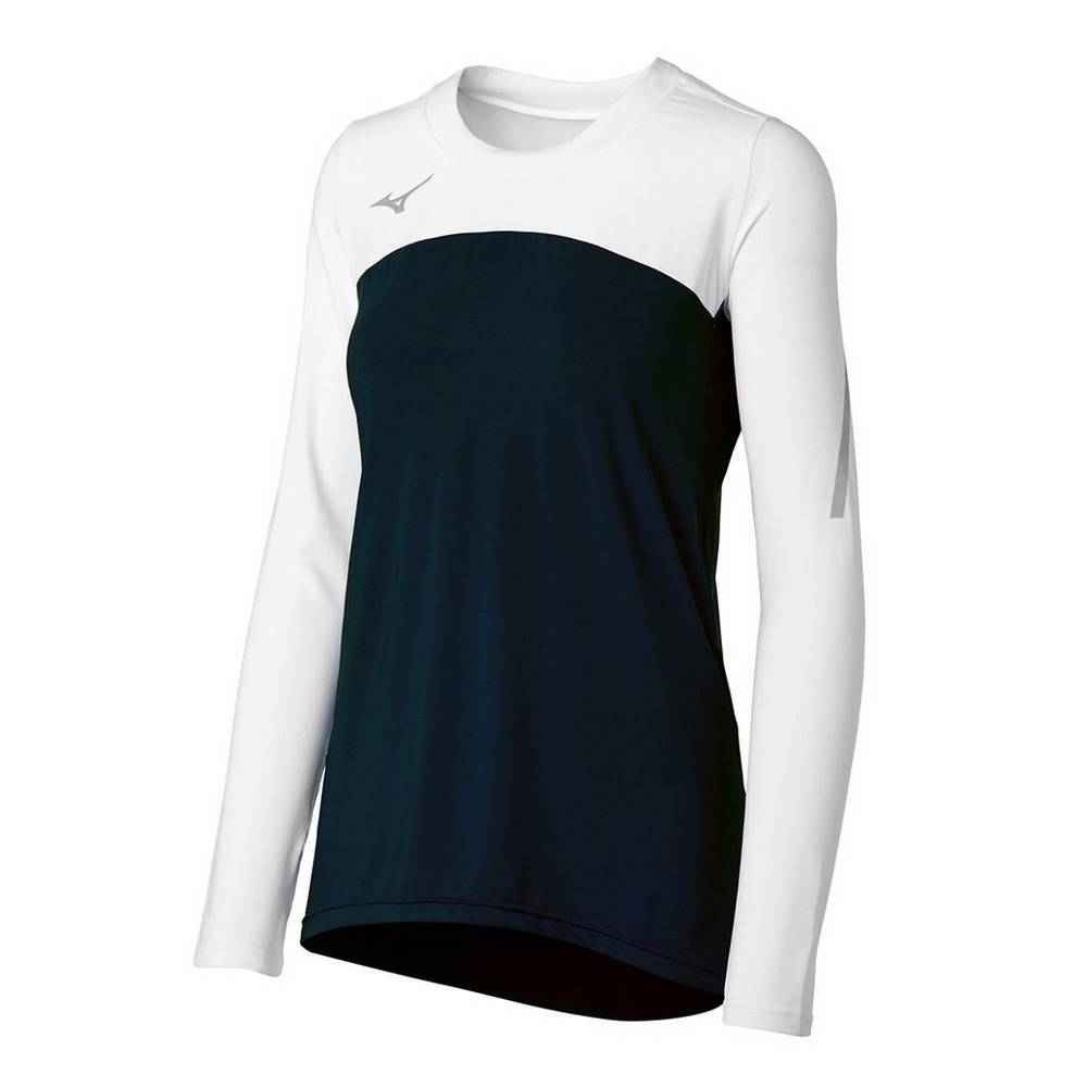 Maglia Mizuno Pallavolo Techno VII Long Sleeve Donna - Nere/Bianche - 02571-SQJV